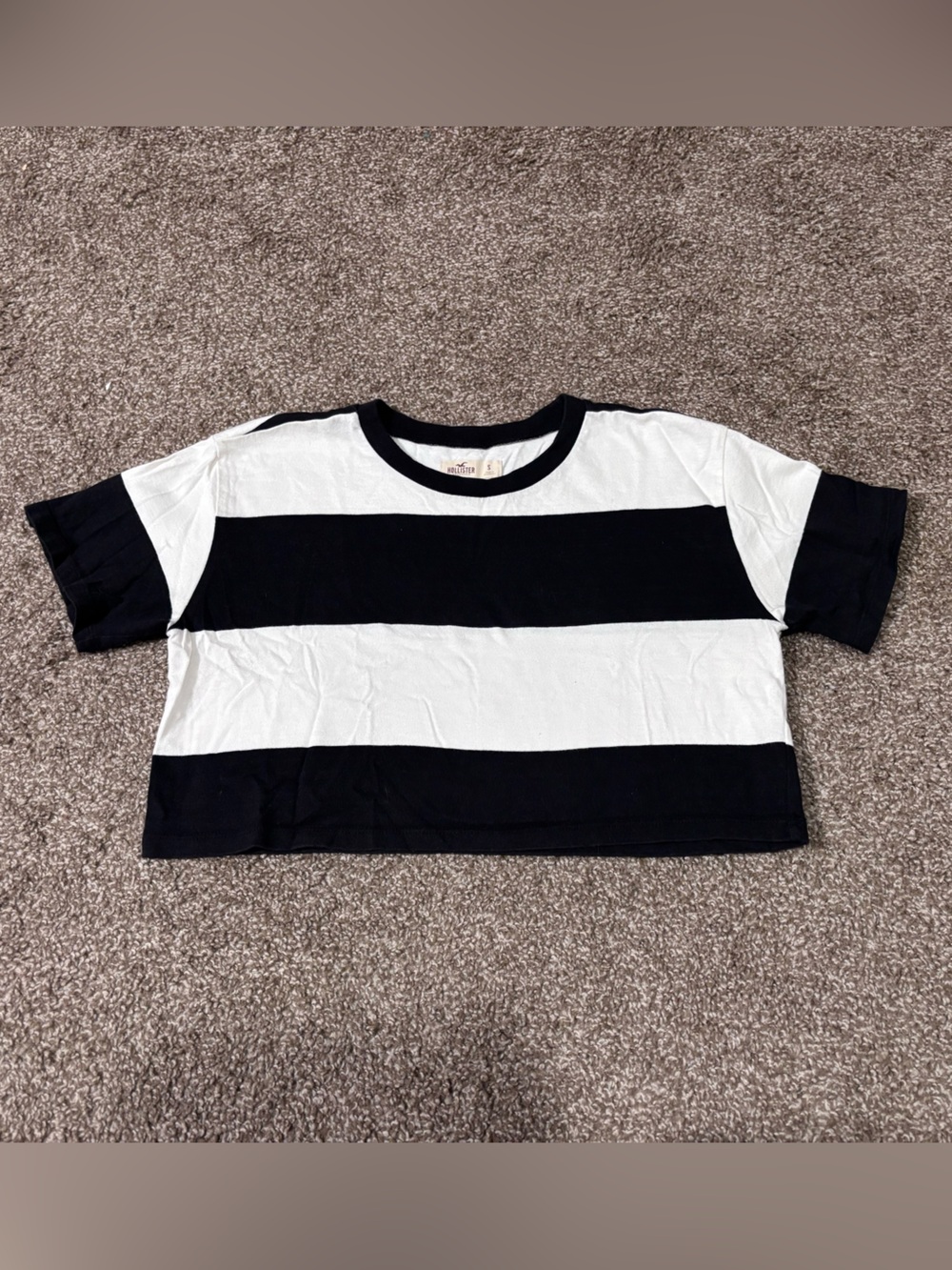 Hollister Black & White Wide Stripe Crop Tee